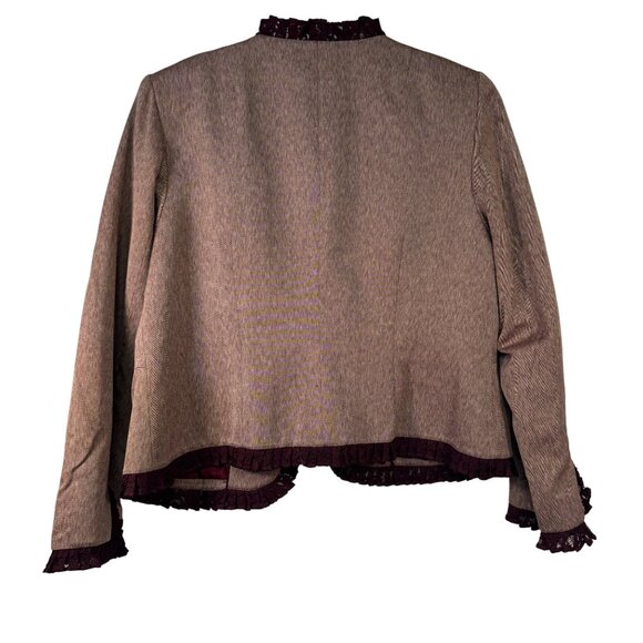 Due Per Due Womens Size 16 Ruffled Blazer With Rosette Accent Wine & Taupe - Picture 4 of 6